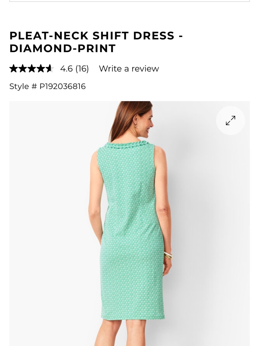 Talbots Sleeveless Shift Dress - Mint